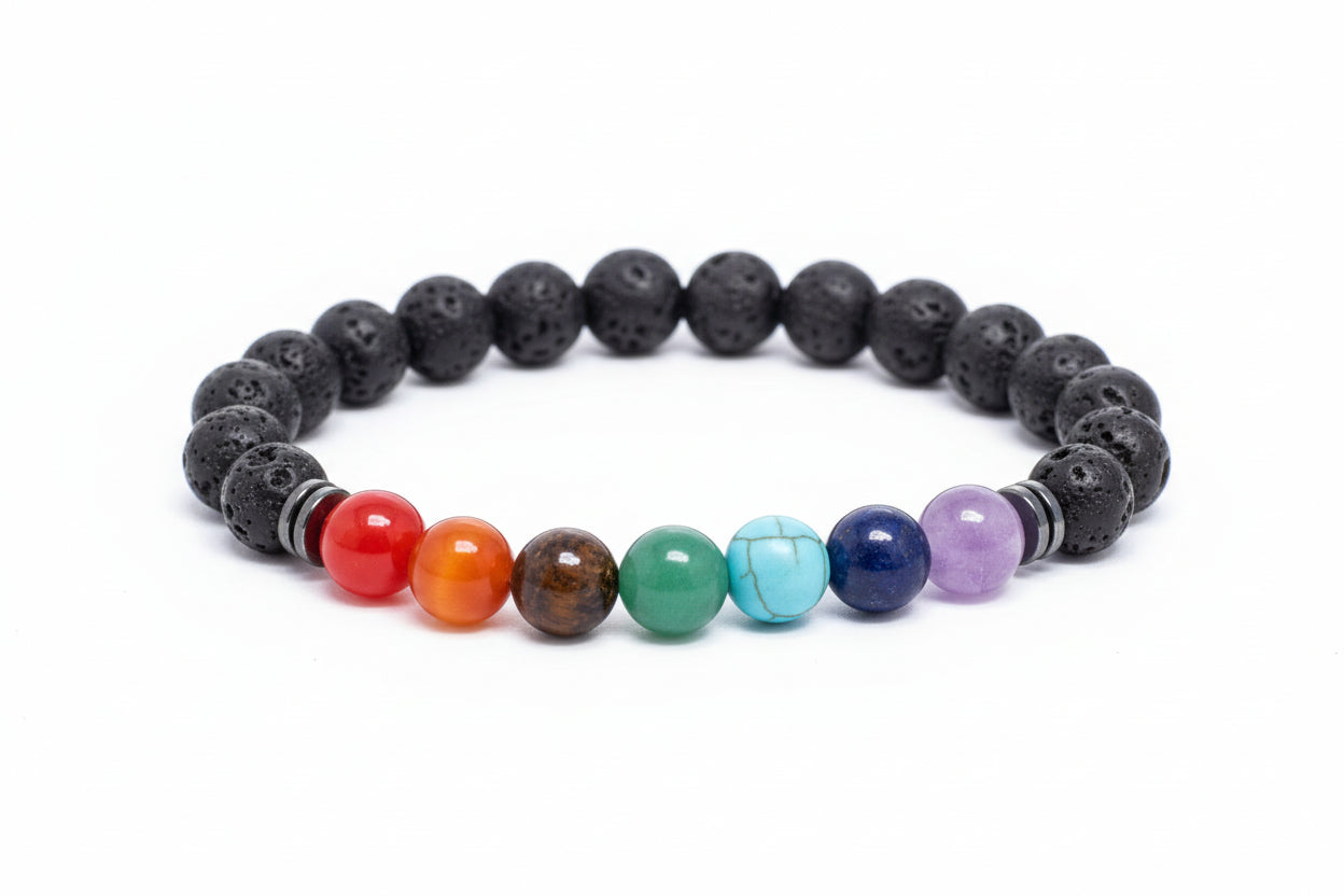Pulsera Roca Volcánicca 7 Chakras