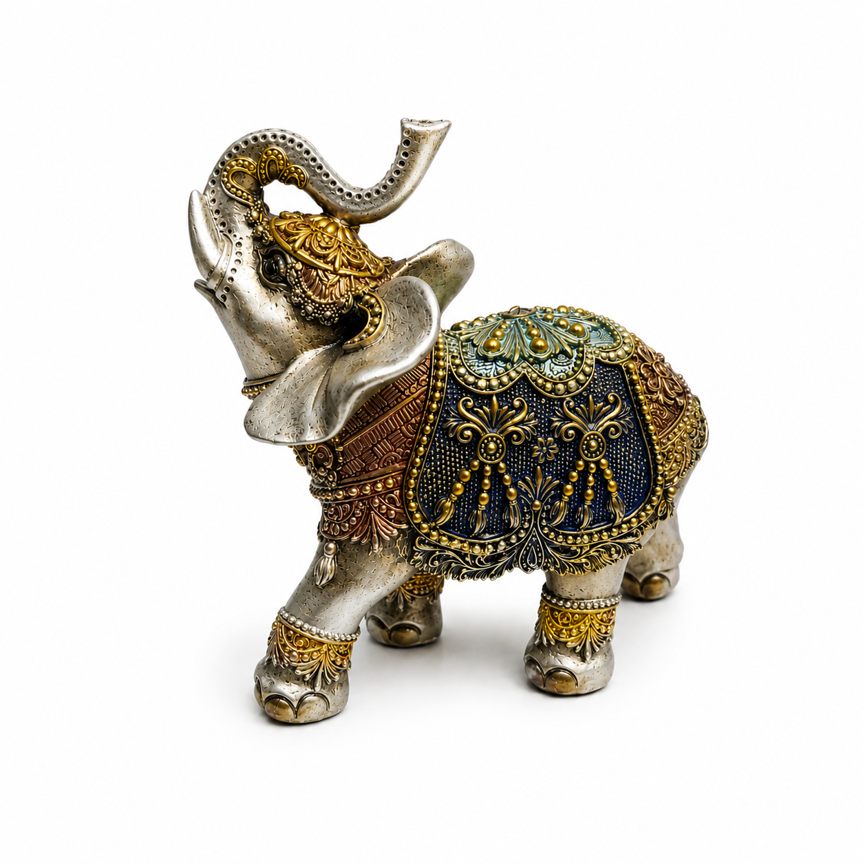 Elefante de la Suerte Plateado y Dorado 15,5 cm – Prosperidad y Protección