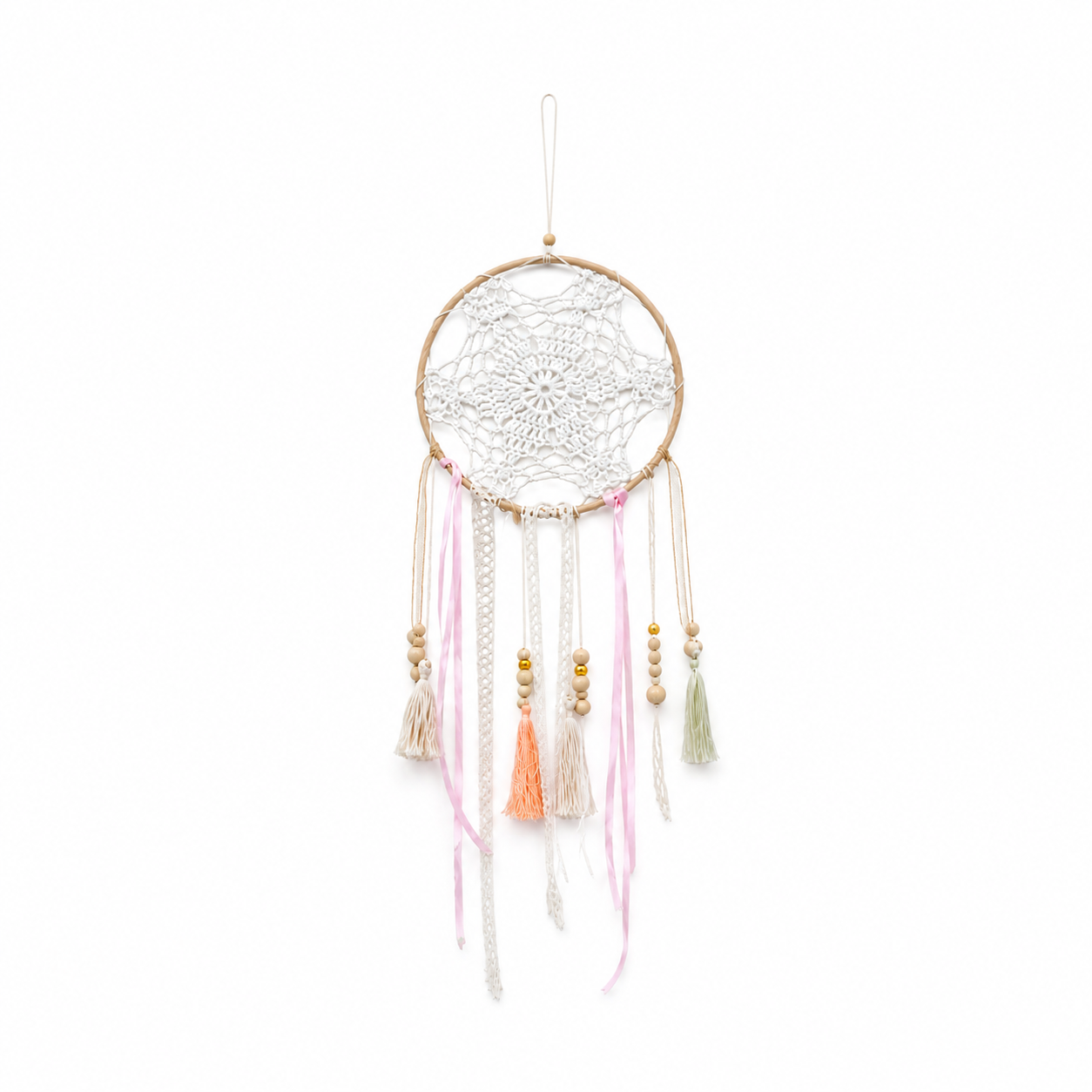 Atrapasueños Boho Blanco con Detalles en Colores Pastel