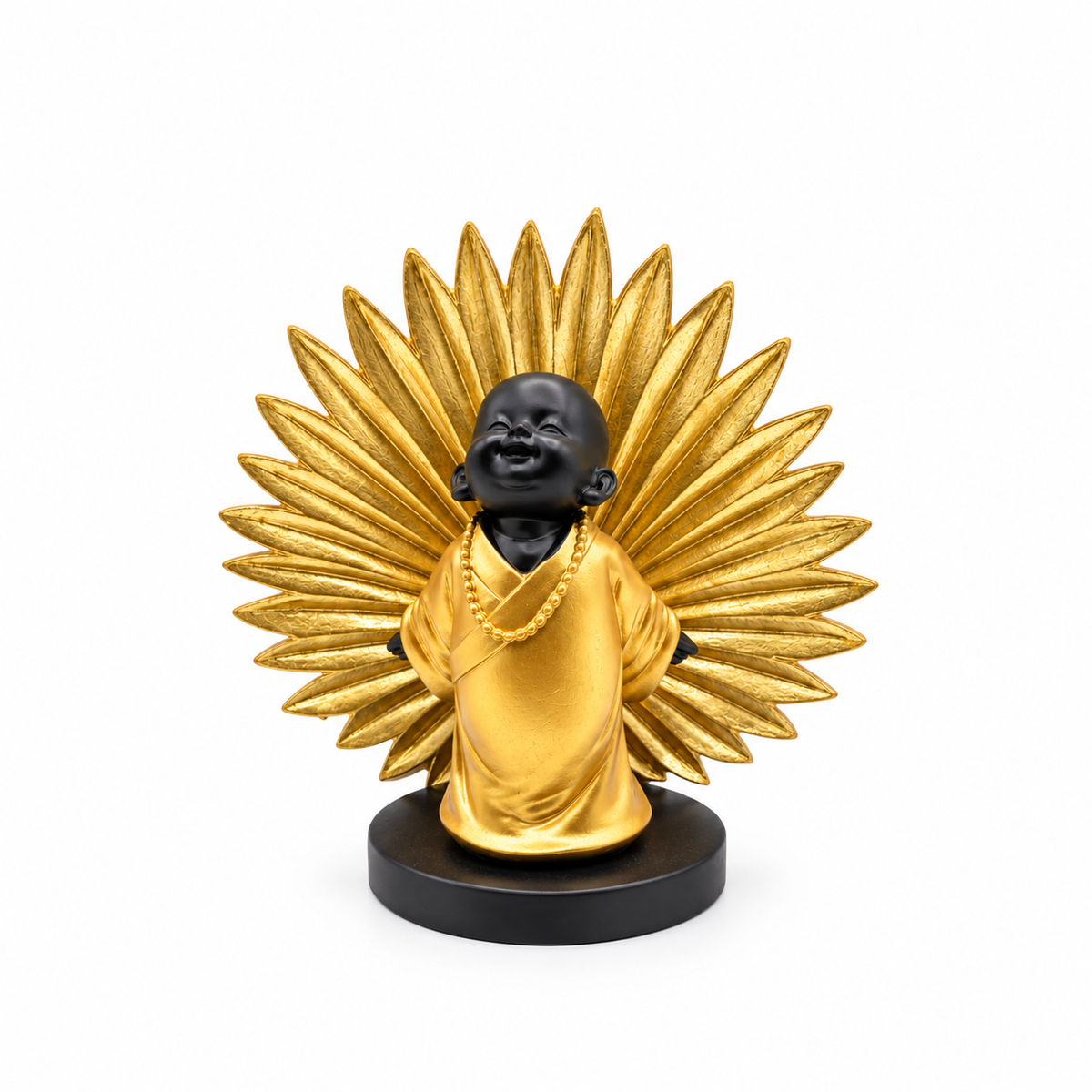 Buda Bebé Feliz con Resplandor Dorado – Negro y Dorado