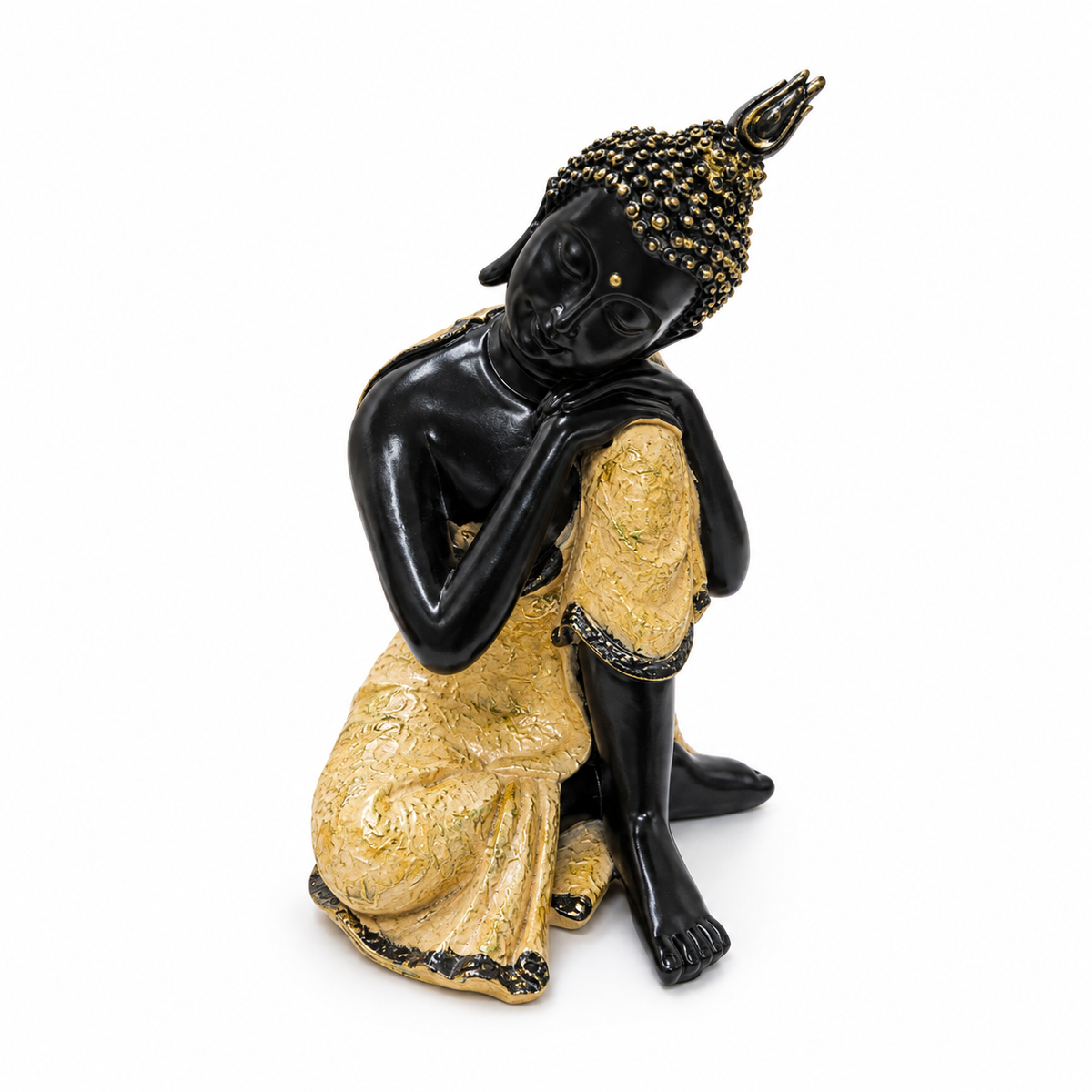 Buda Negro y Dorado en Postura de Descanso – Figura Decorativa