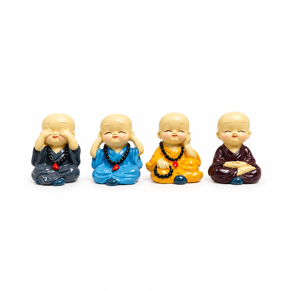 Set de 4 Budas Bebé – No Ver, No Oír, No Hablar y Meditación