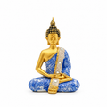 Buda Pequeño Sentado Dorado y Azul en Meditación – Figura Decorativa