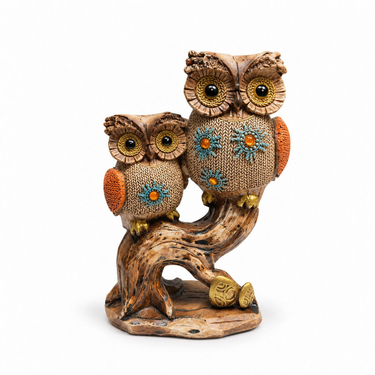 Pareja de Búhos de la Sabiduría en Árbol 16.5 cm