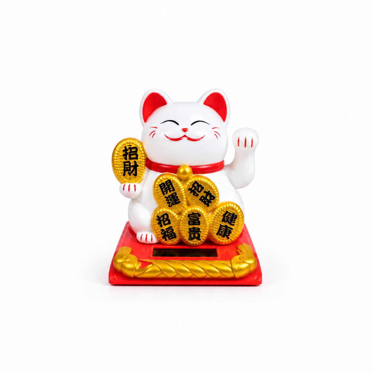 Gato de la Suerte Maneki Neko Blanco con Monedas Doradas
