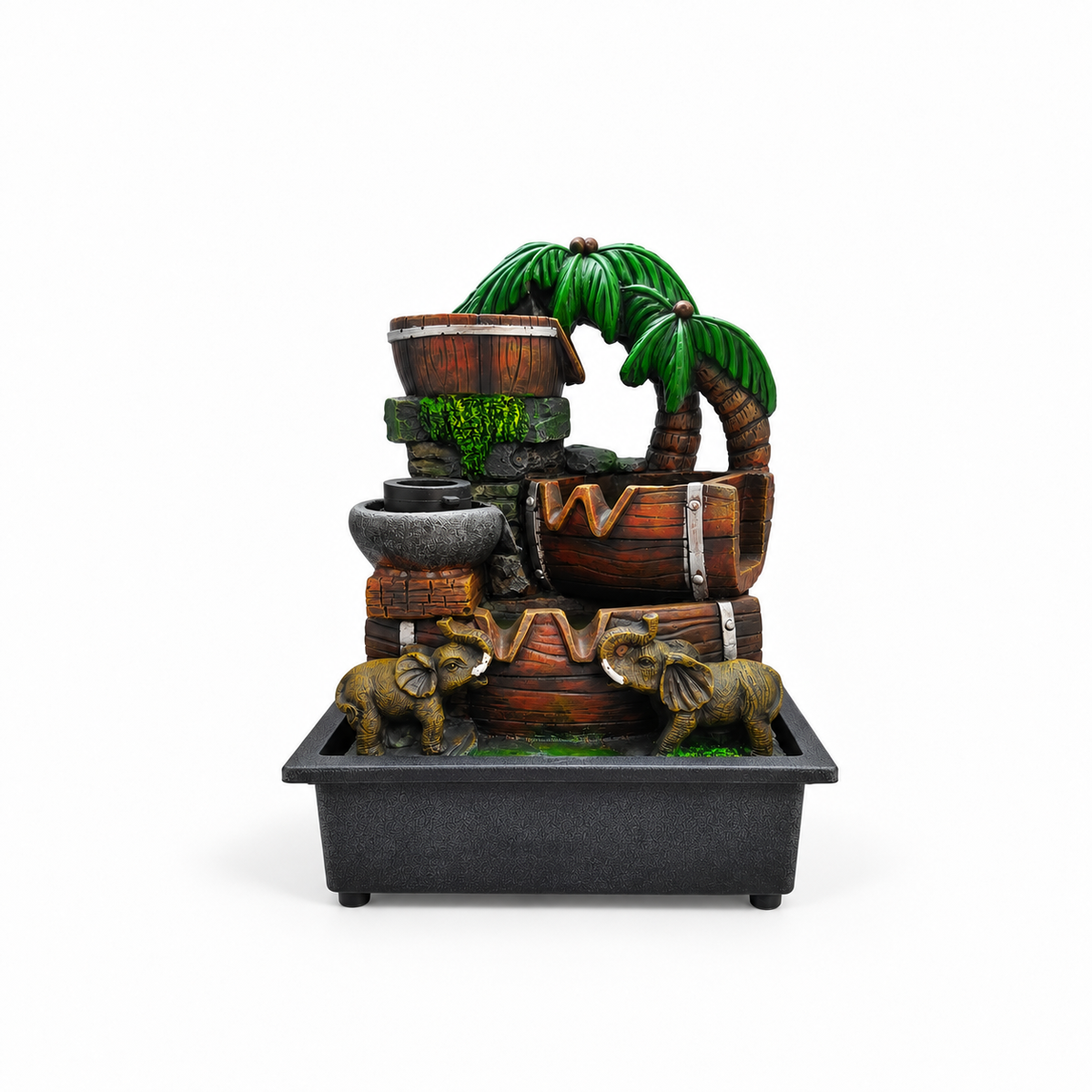 Pileta Decorativa Isla Tropical con Elefantes – Fuente de Agua Zen