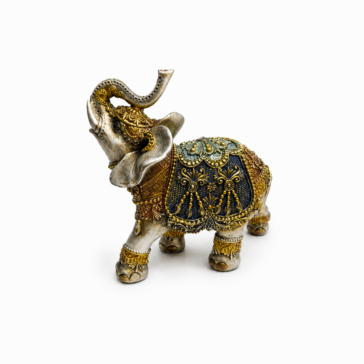 Elefante de la Suerte Plateado y Dorado 11 cm – Prosperidad y Protección