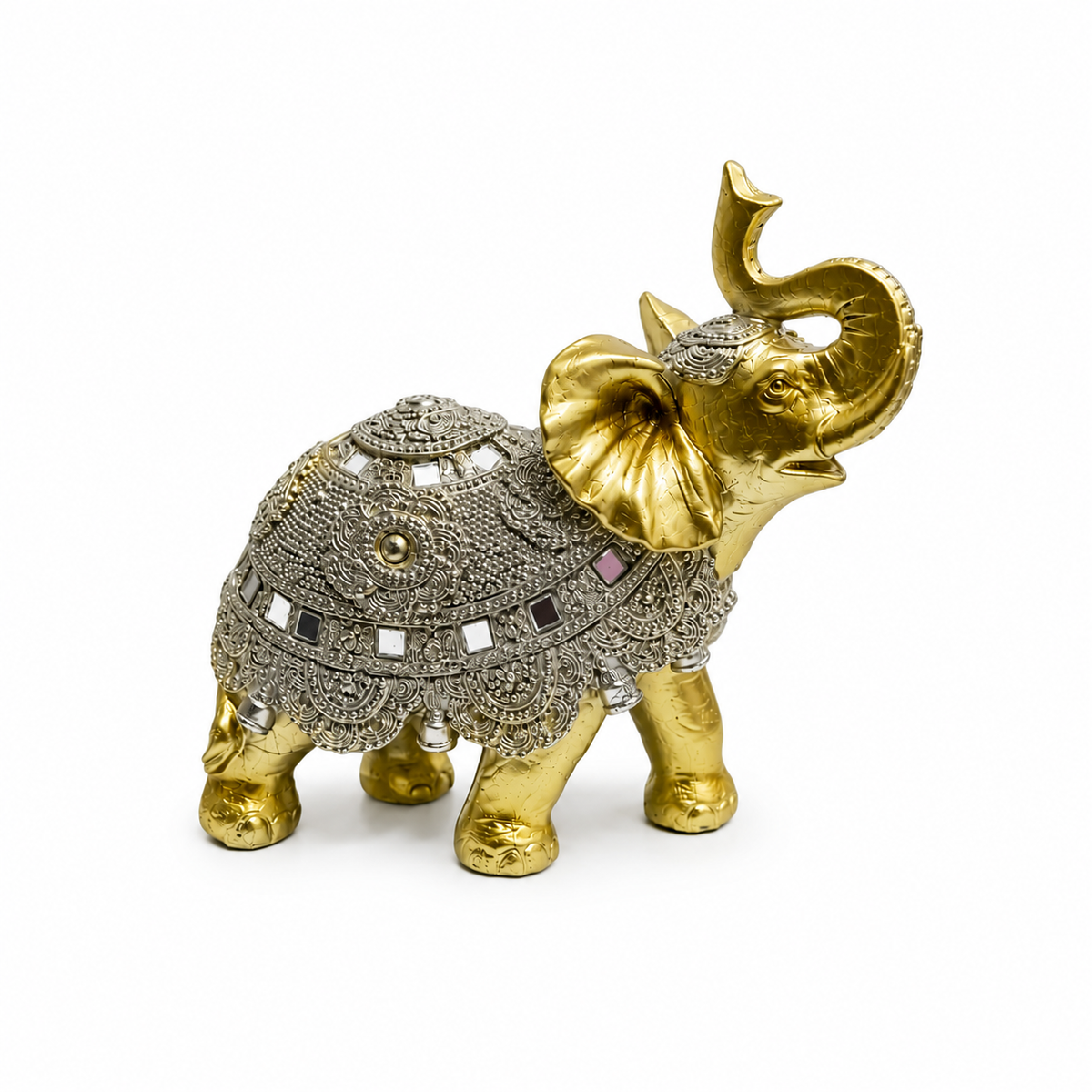 Elefante de la Suerte Dorado y Plateado 14,5 cm – Prosperidad y Protección