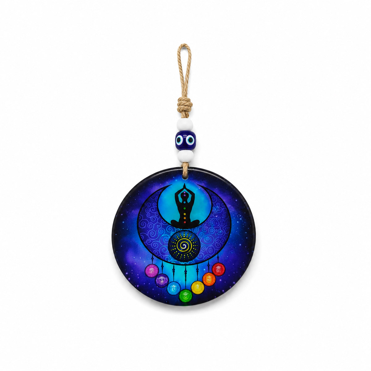 Colgante Mandala de Meditación con 7 Chakras y Ojo Turco