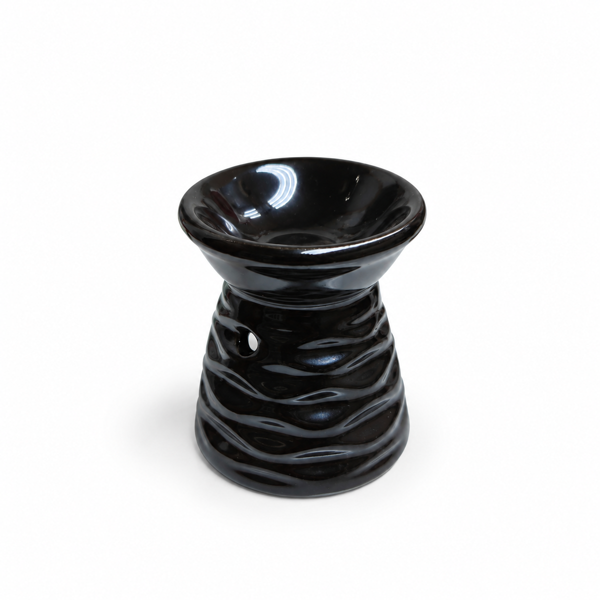 Quemador de Esencias de Cerámica Ondulado Negro – 7.5 cm