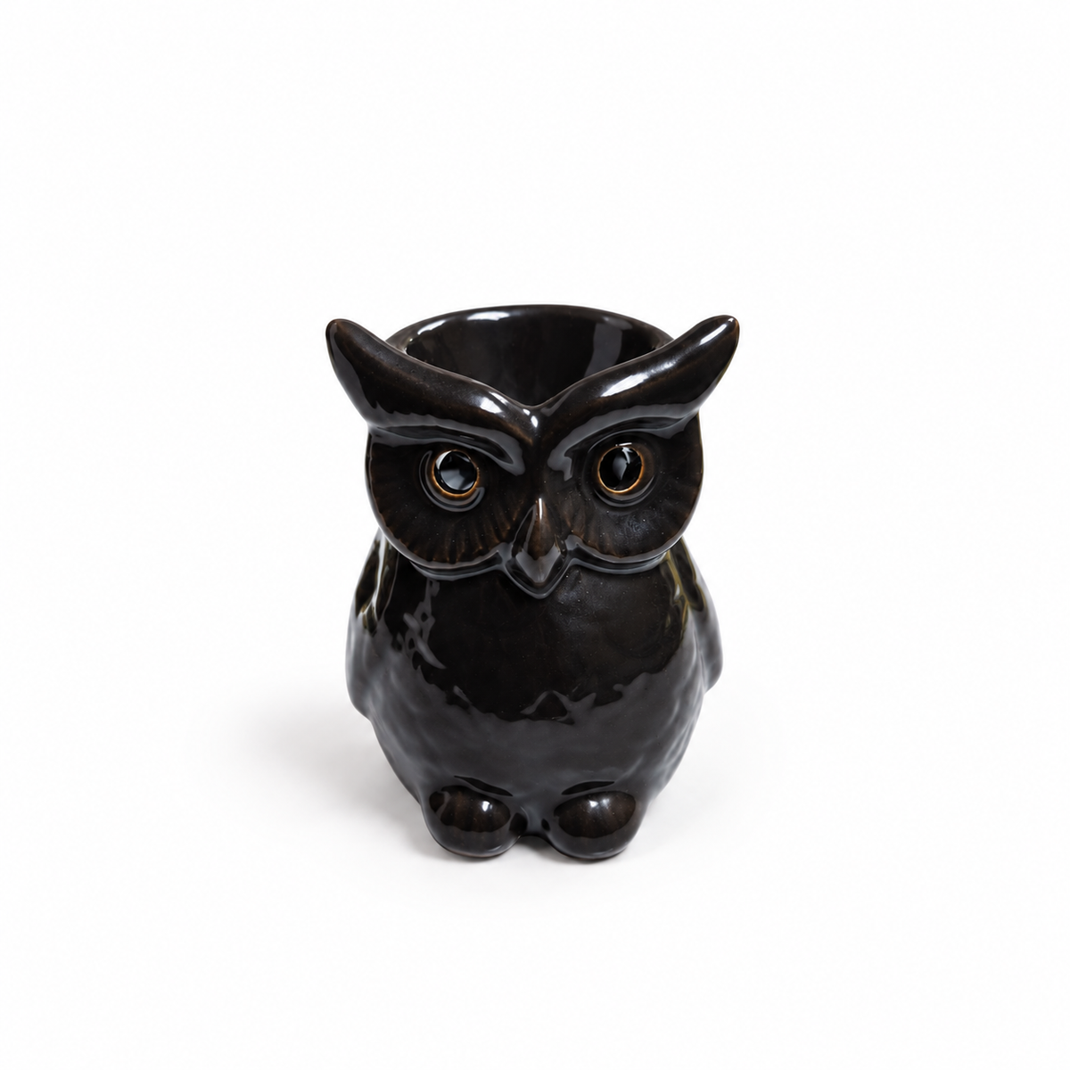 Quemador de Esencias Búho Negro de Cerámica – 7.5 cm