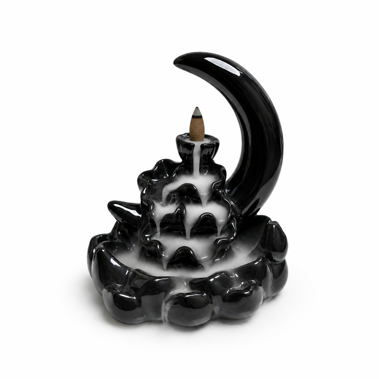 Quemador de Incienso de Reflujo Negro Luna y Cascada – 14 cm