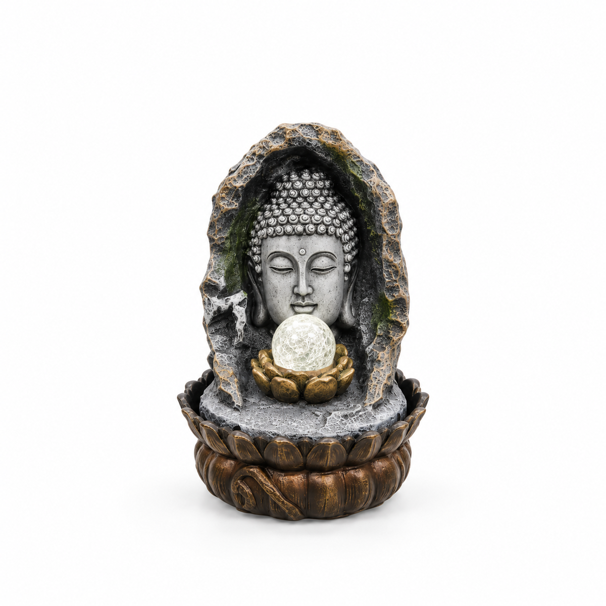 Pileta de Agua Cabeza de Buda con Esfera – Serenidad y Armonía