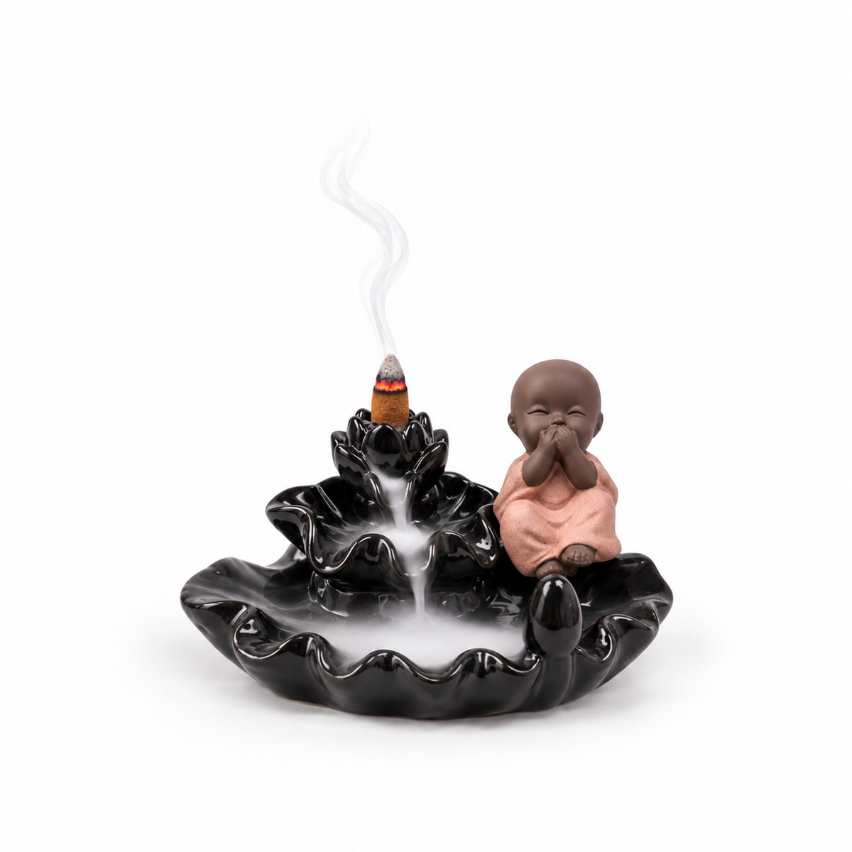 Porta incienso Cascada Backflow Niño Buda Meditando – Flujo Invertido