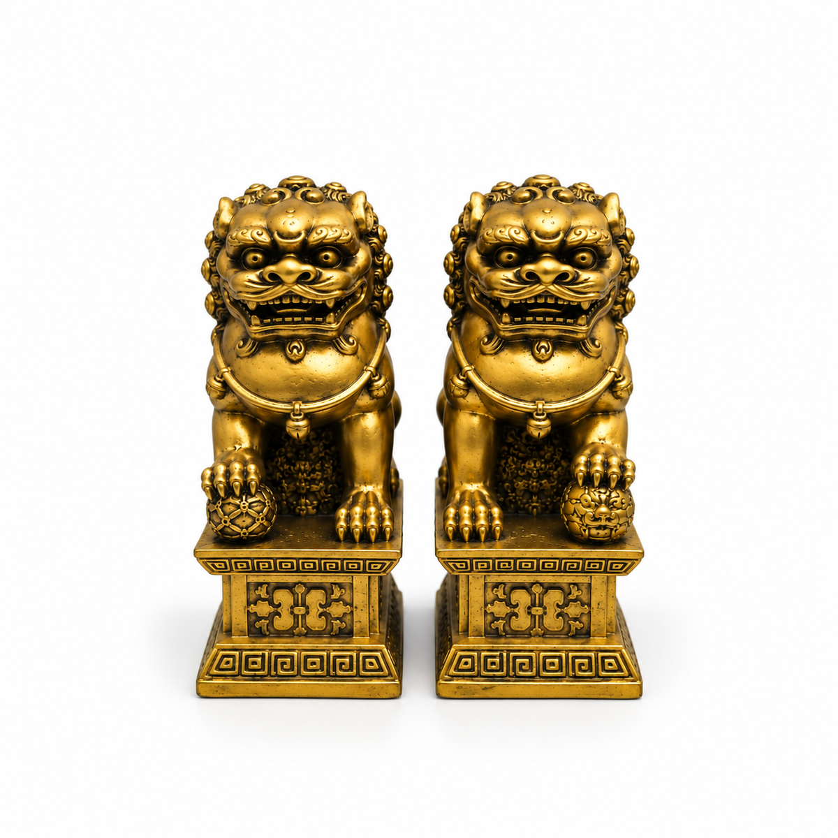 Pareja de Leones Fu Dorados 14 cm – Protección y Prosperidad