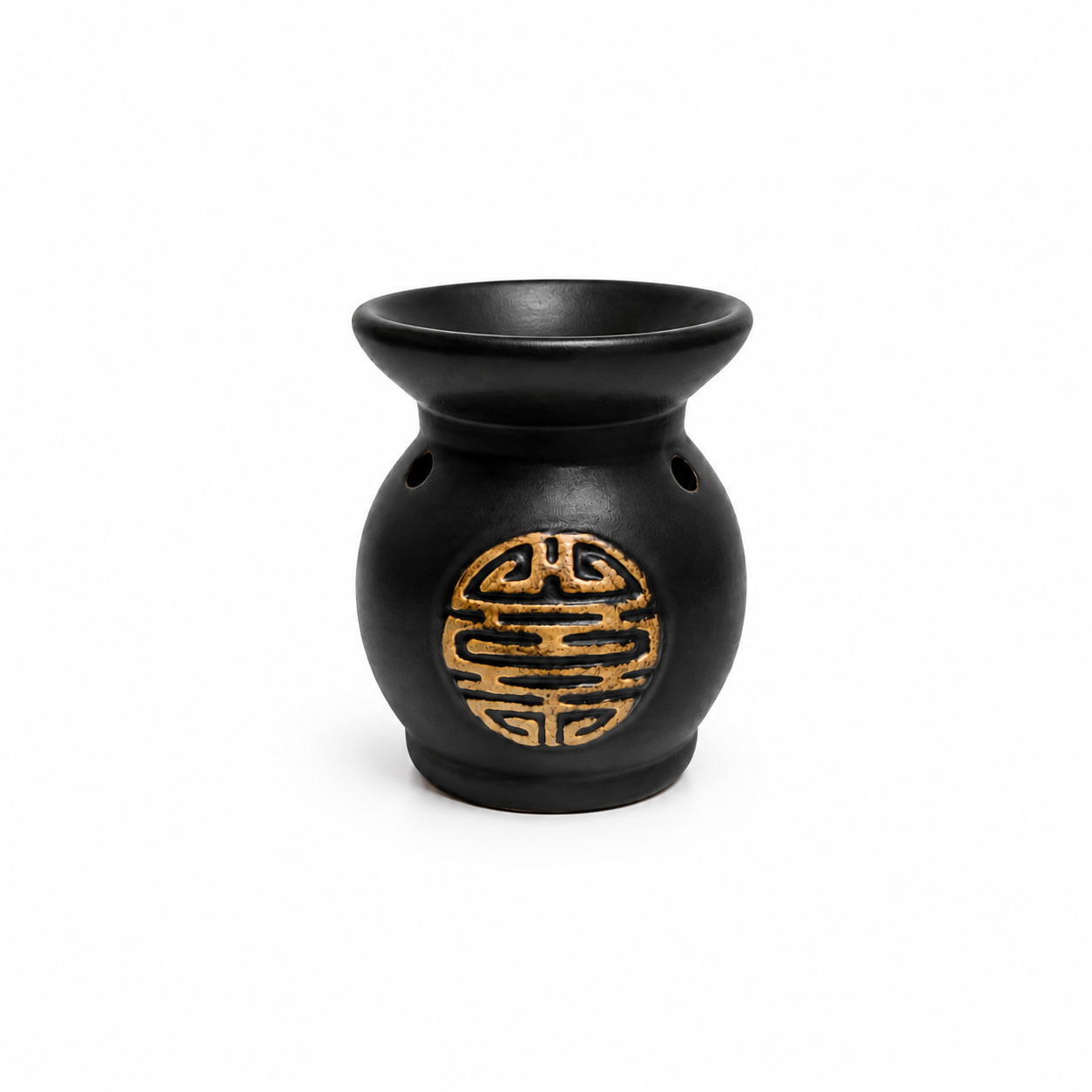 Quemador de Esencias Negro con Símbolo Shou Dorado – 7 cm