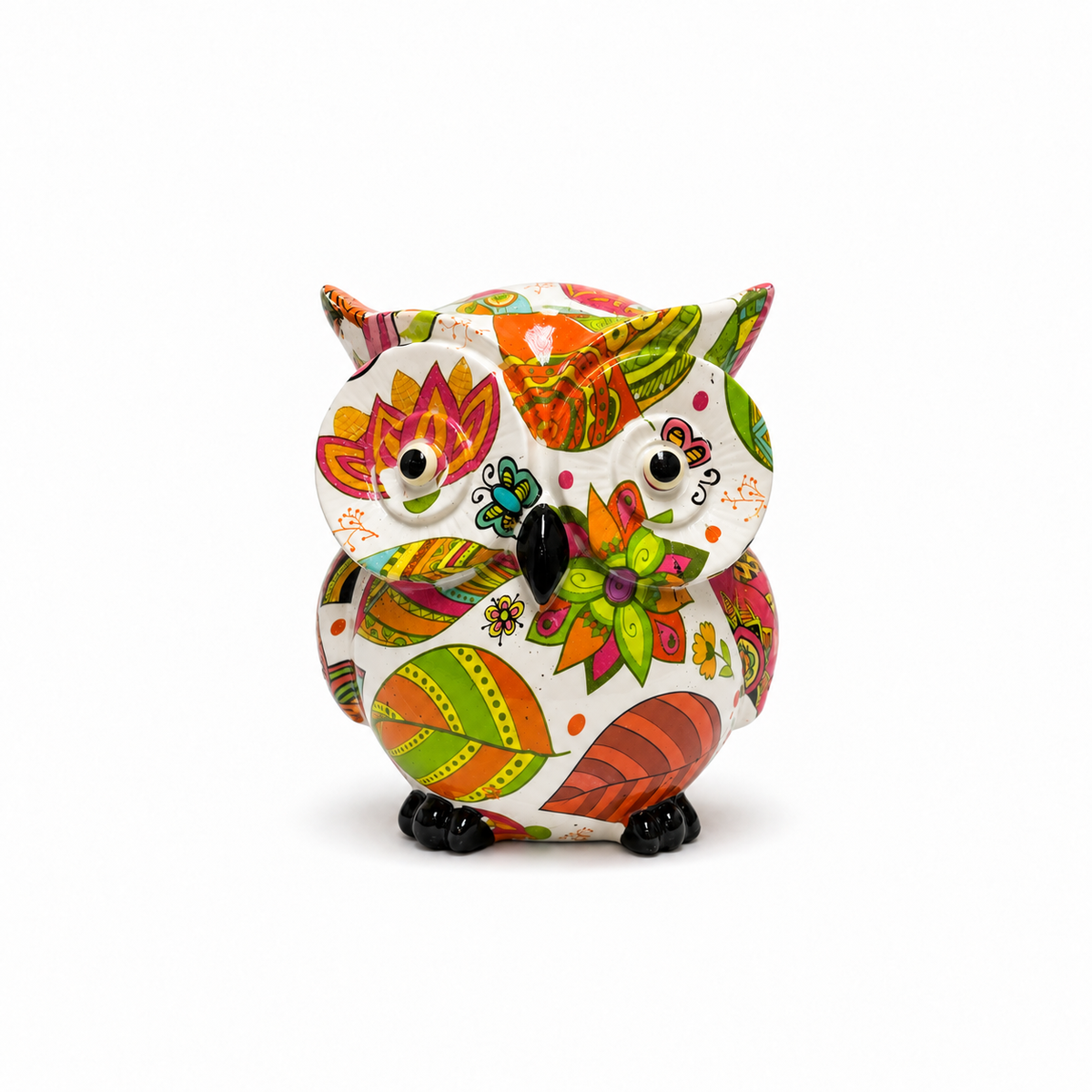 Búho Bohemio Floral Multicolor de Poliresina 8 cm