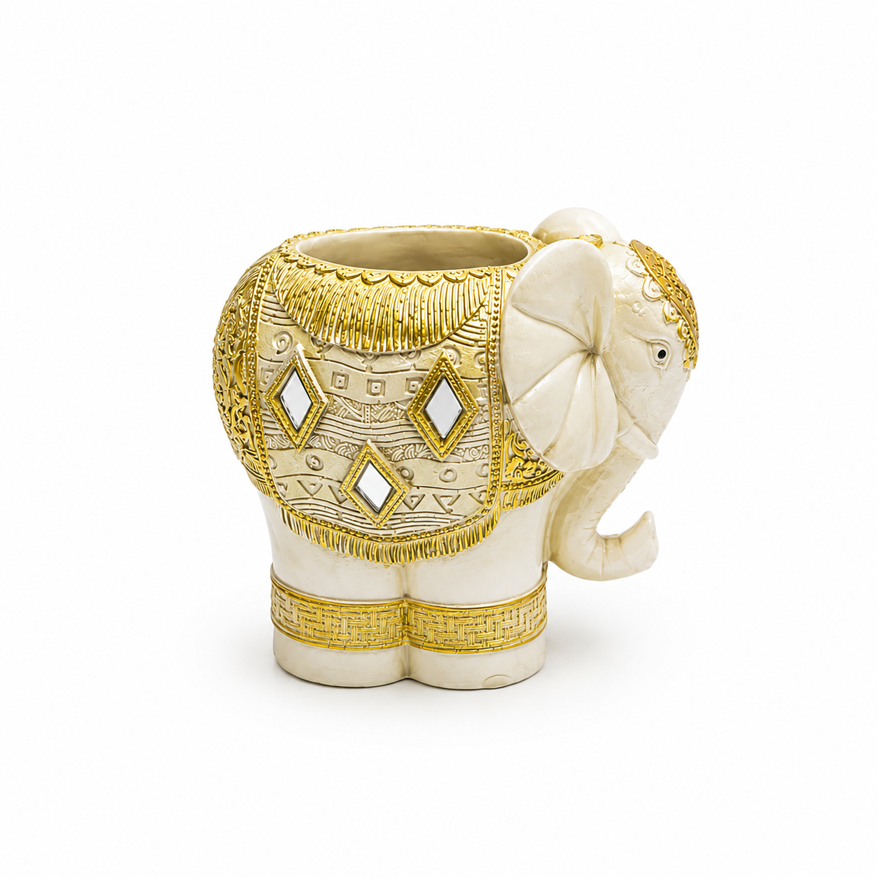 Portalapicero Elefante Blanco y Dorado – Prosperidad y Buena Fortuna 10 cm