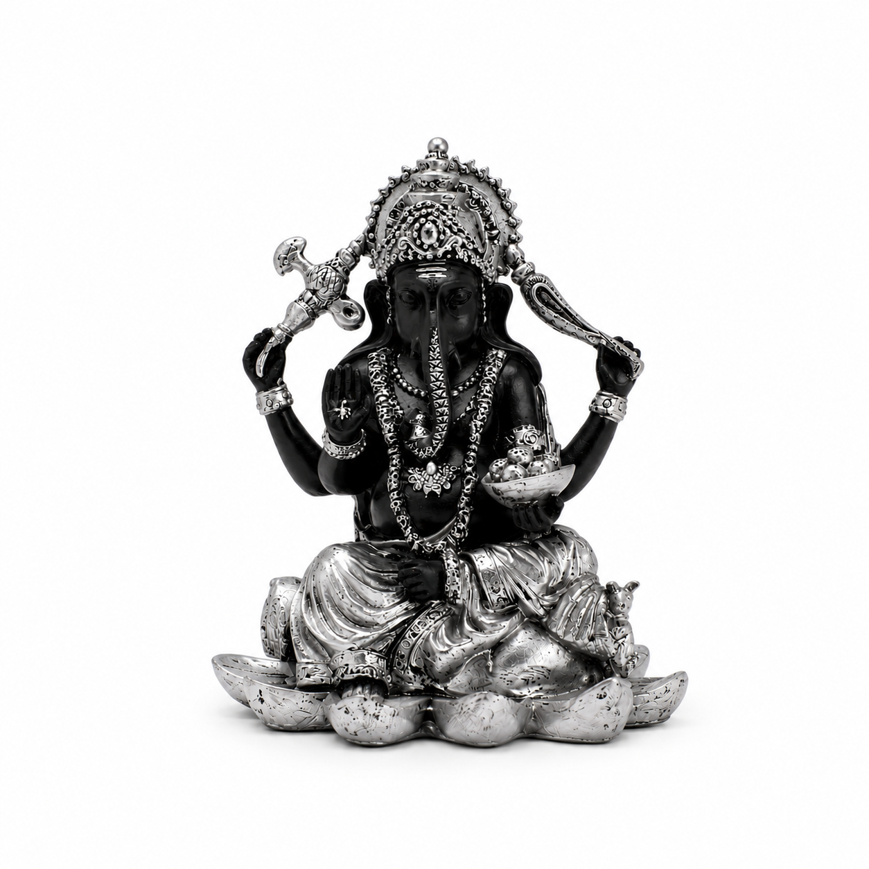 Ganesha Negro y Plateado 10 cm – Prosperidad, Sabiduría y Buena Fortuna