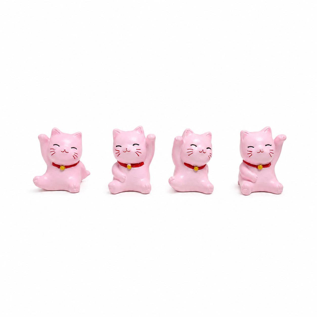 Set de 4 Gatos de la Suerte Maneki Neko Rosados – Amor, Fortuna y Buena Suerte