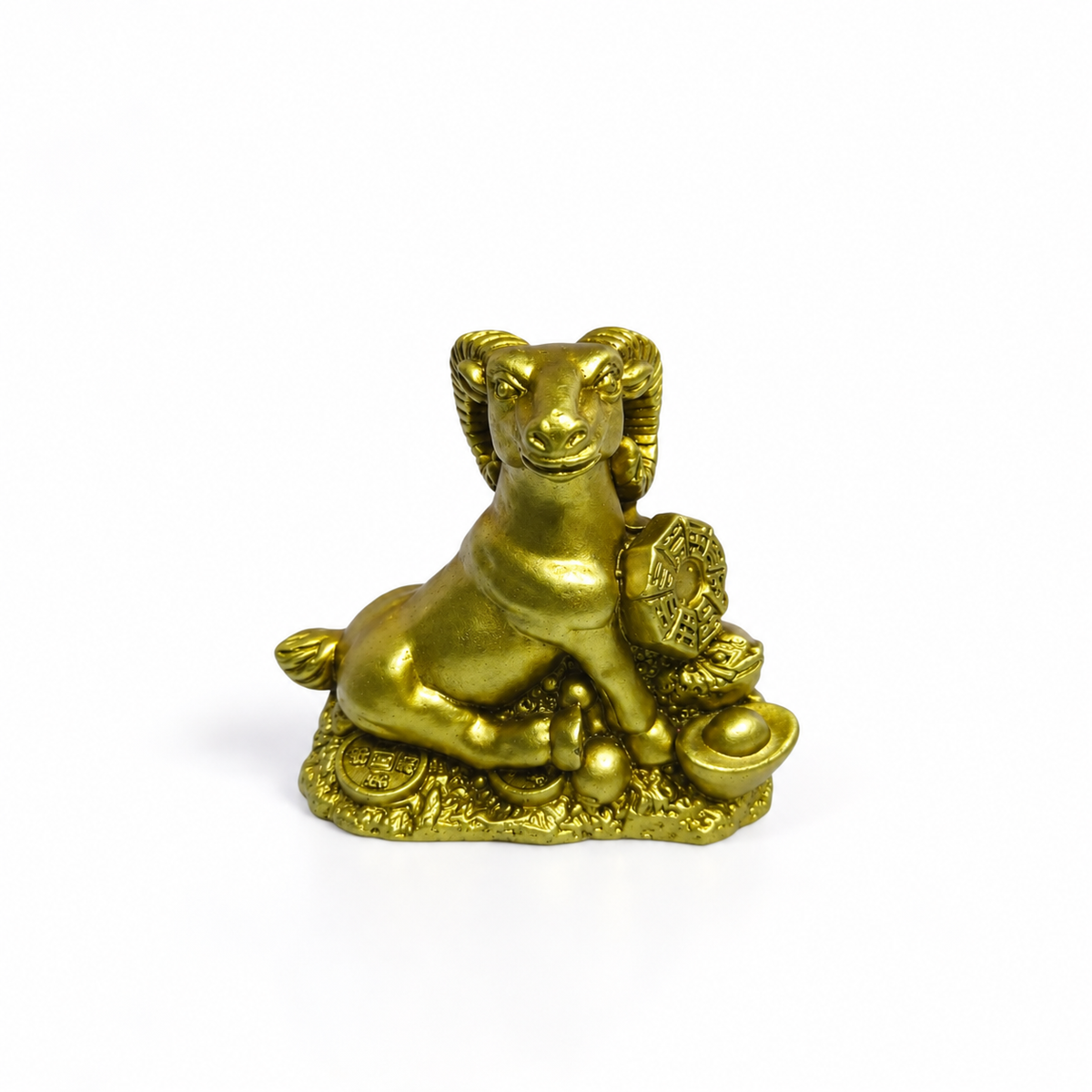 Figura de Cabra Dorada con Símbolos de la Fortuna 6.5 cm – Prosperidad y Abundancia