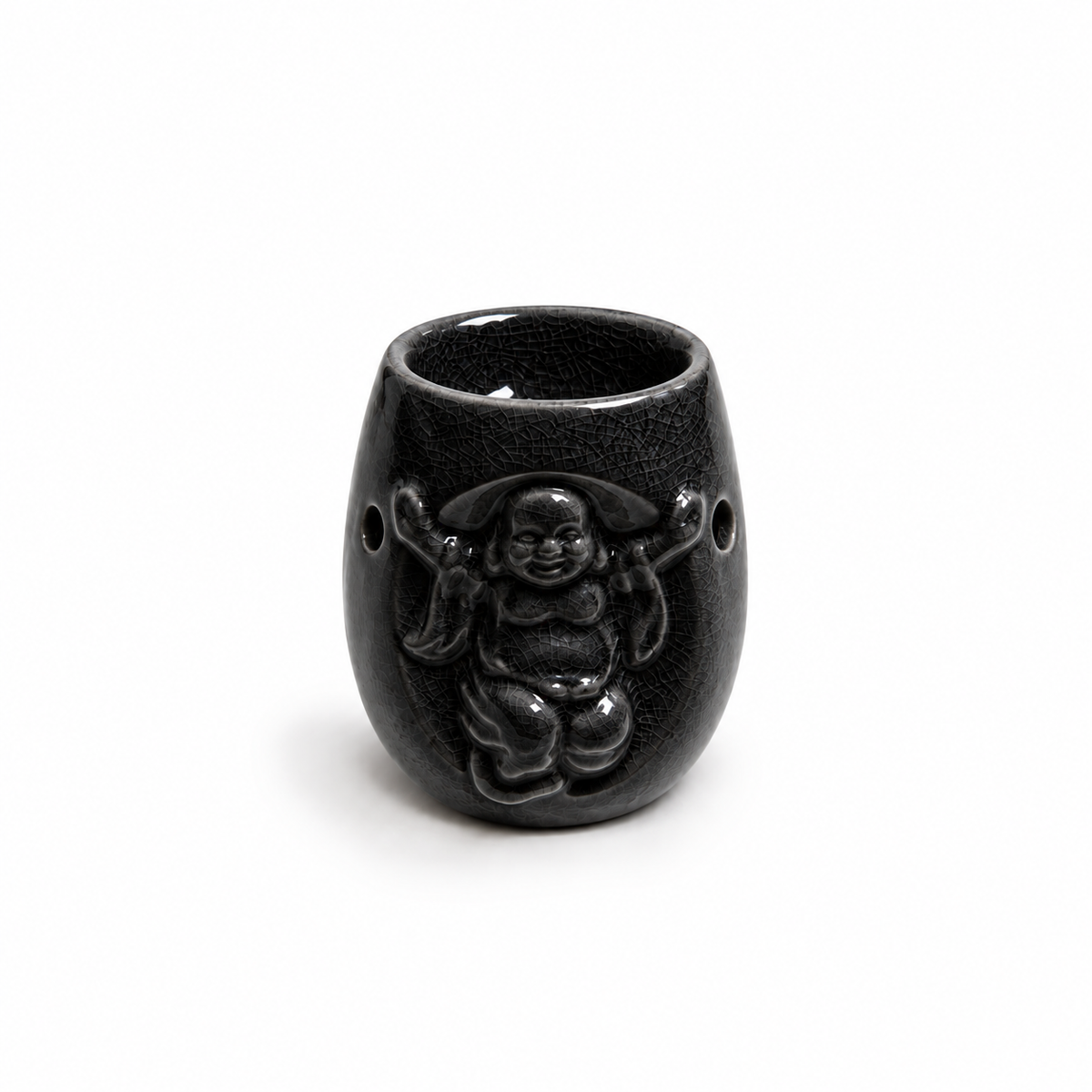 Quemador de Esencias de Cerámica Buda de la Abundancia Negro – 8 cm