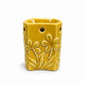 Quemador de Esencias de Cerámica Mostaza con Flores – 10.5 cm