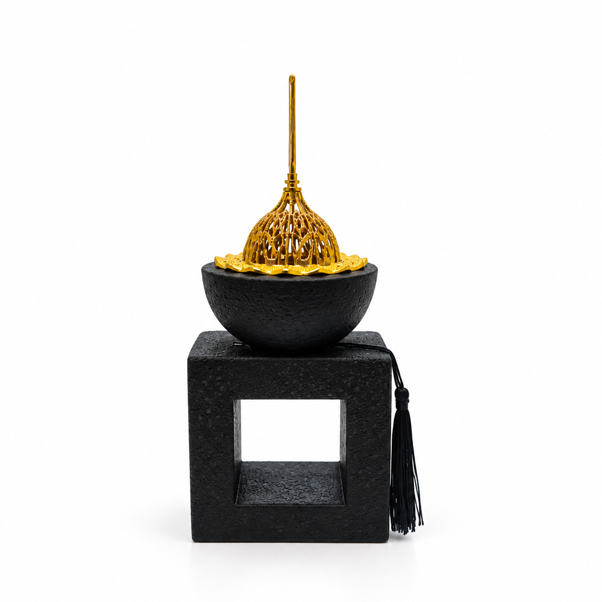 Incensario Árabe Grande Negro con Tapa Dorada