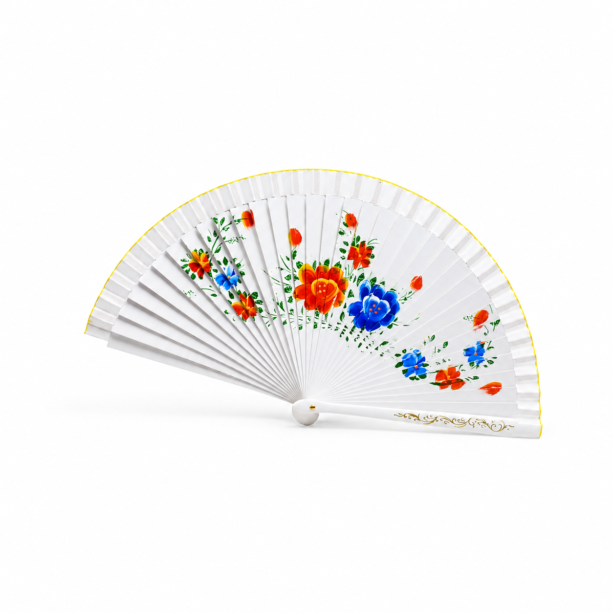 Abanico de Madera Blanco con Flores – Diseño Oriental