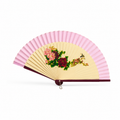 Abanico de Madera Oriental Rosado con Flores – Diseño Floral