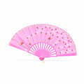 Abanico Rosado de Tela con Flores y Mariposas – Diseño Oriental