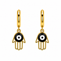 Aretes de Acero Mano de Hamsa con Ojo Turco Negro para Protección