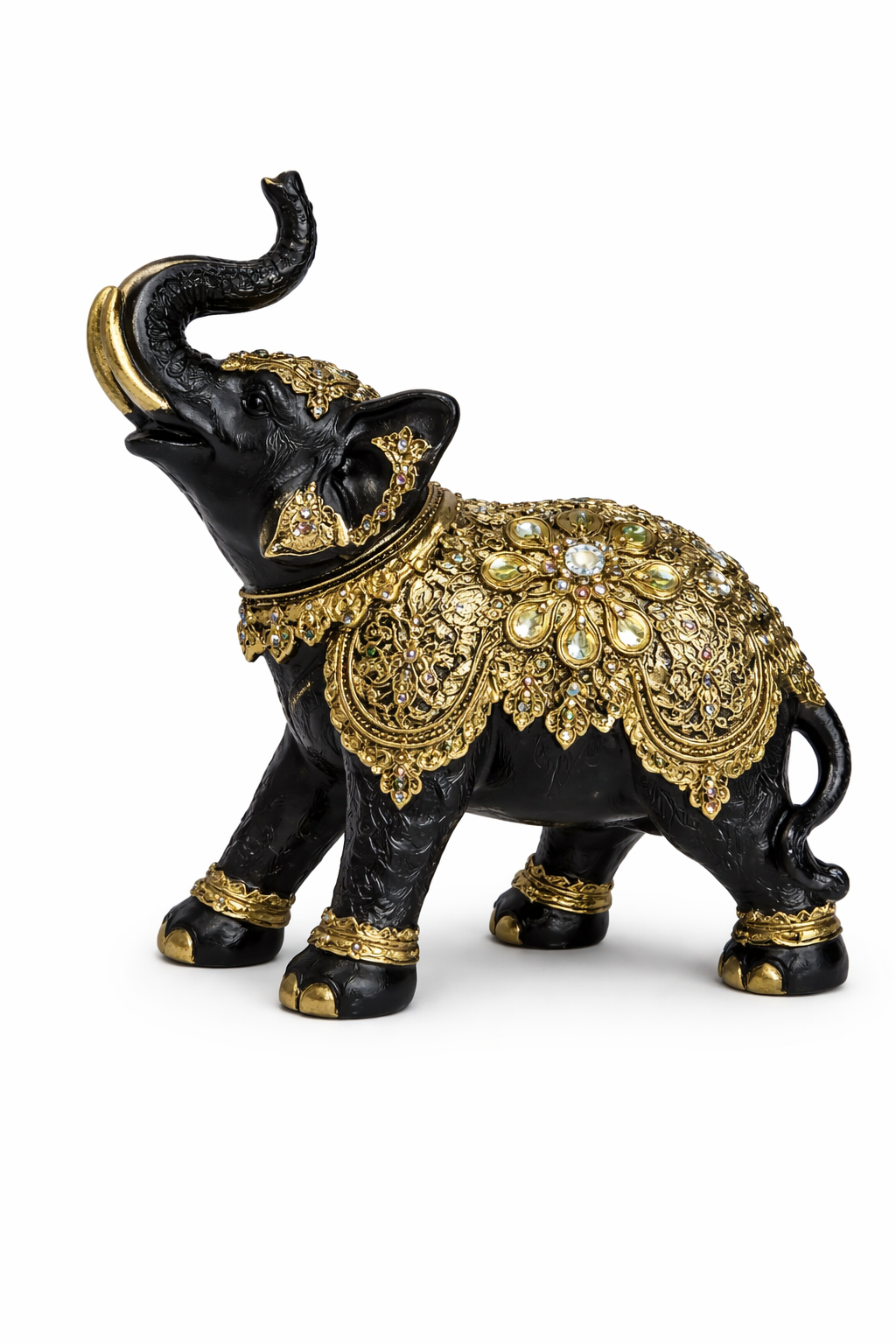 Elefante de la Suerte Negro con Ornamentos Dorados