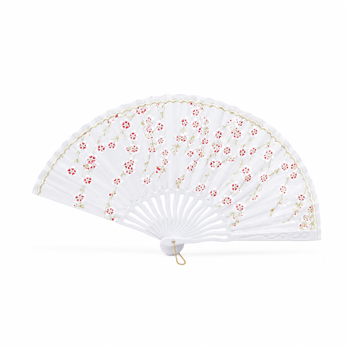 Abanico Blanco de Tela con Flores – Diseño Oriental