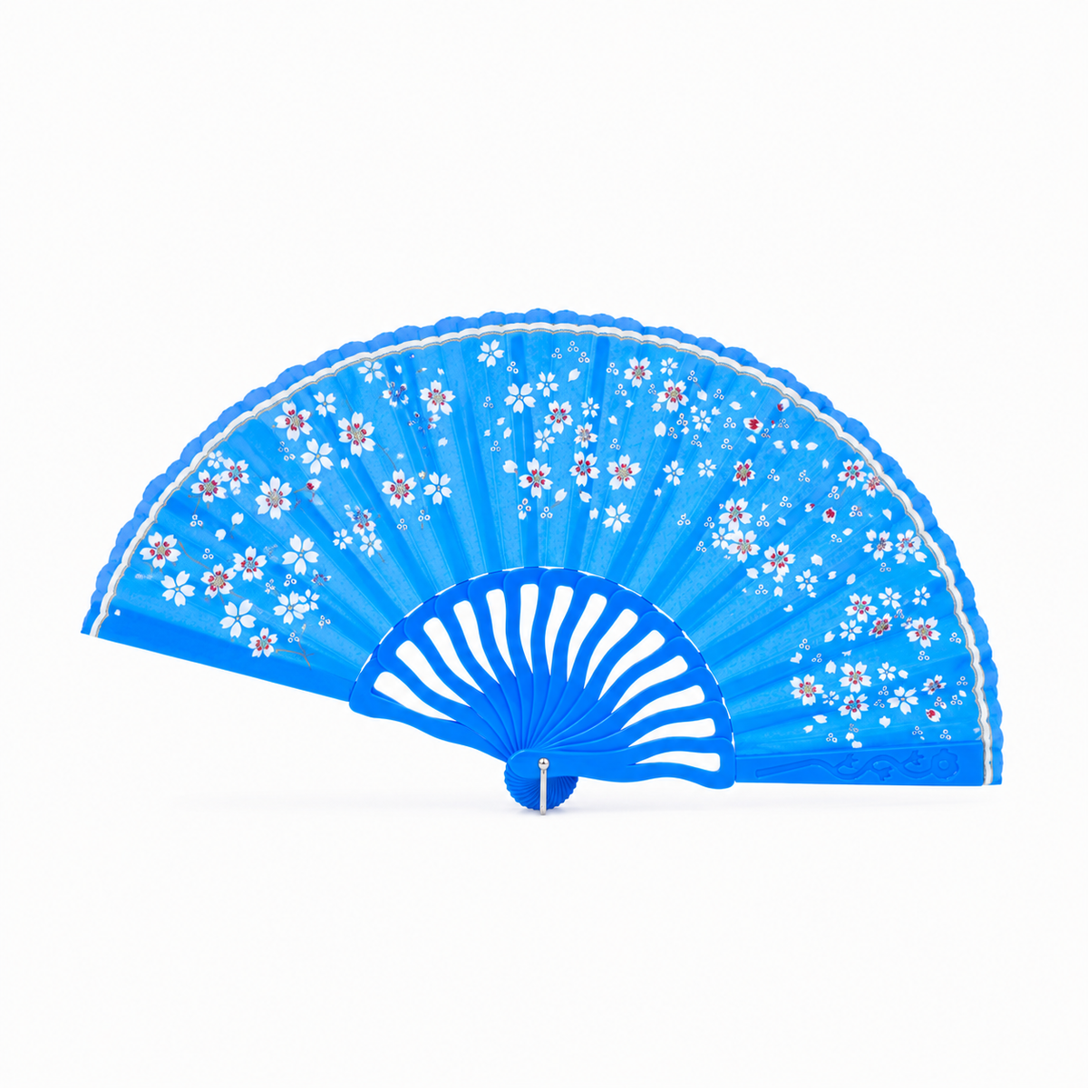 Abanico Azul de Tela con Flores – Diseño Oriental