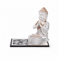 Portavela Buda Gautama en Gesto de Oración – Blanco, Plateado y Dorado