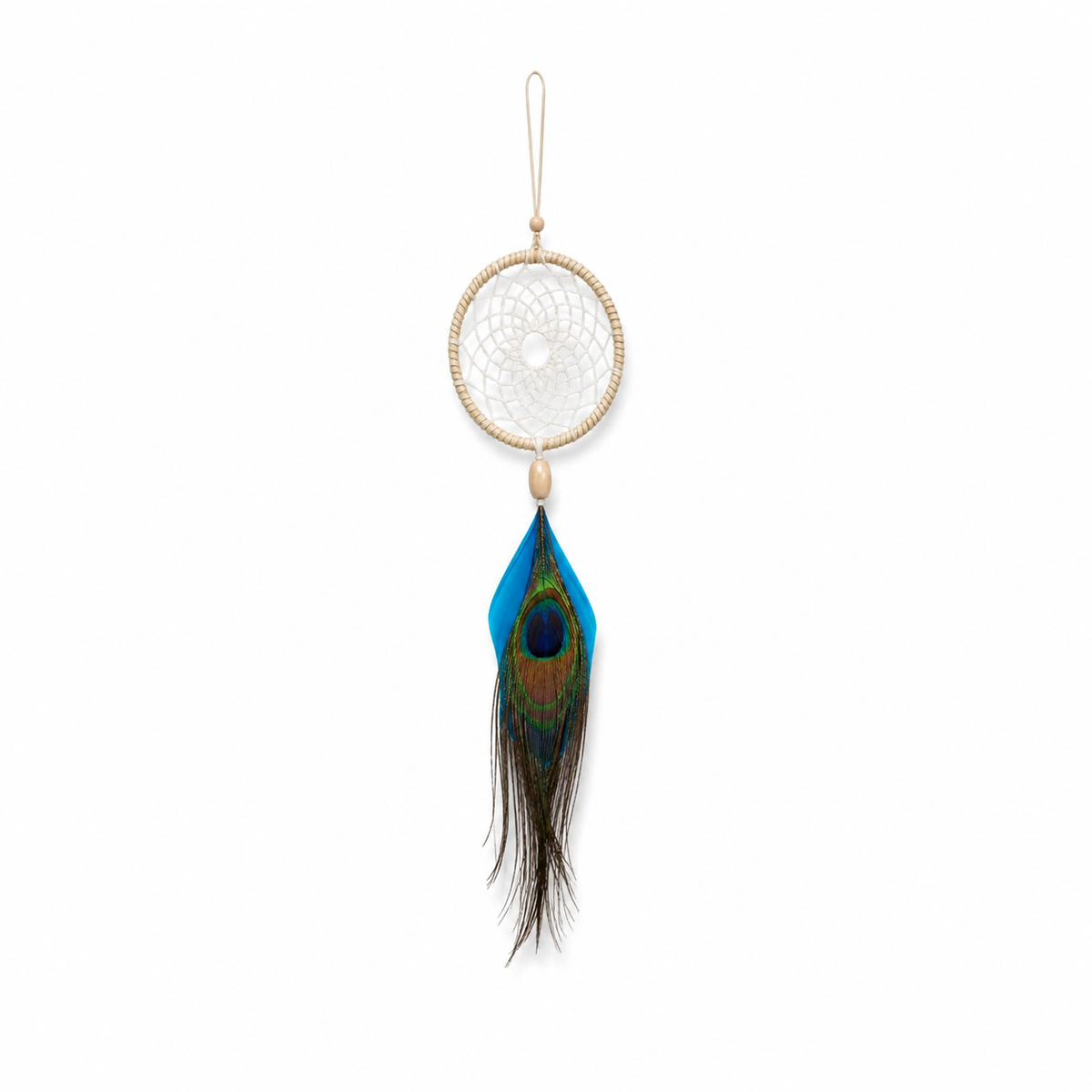 Atrapasueños Mini con Pluma de Pavo Real para Protección y Buenas Energías