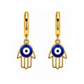 Aretes de Acero Dorado Mano de Fátima con Ojo Turco