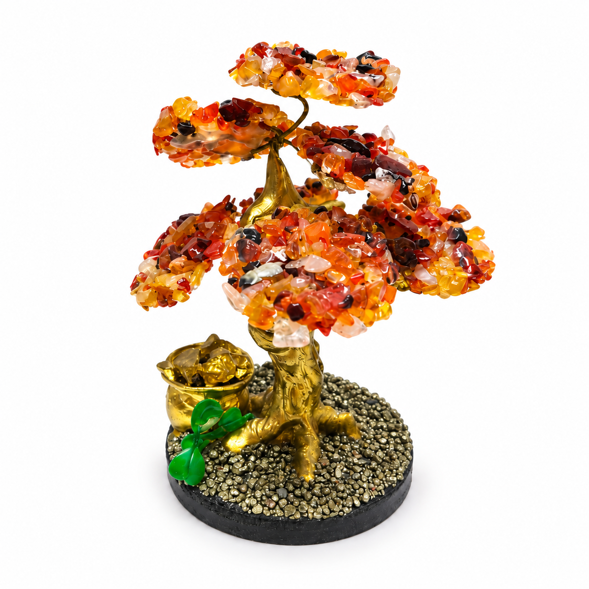 Árbol de Ágata de Fuego en Cascajos sobre Base de Cuarzo y Pirita
