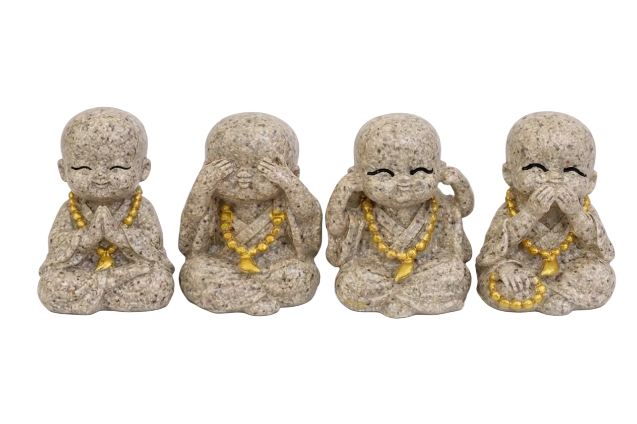 Set de 4 Monjes Arena con Japa Mala Dorado