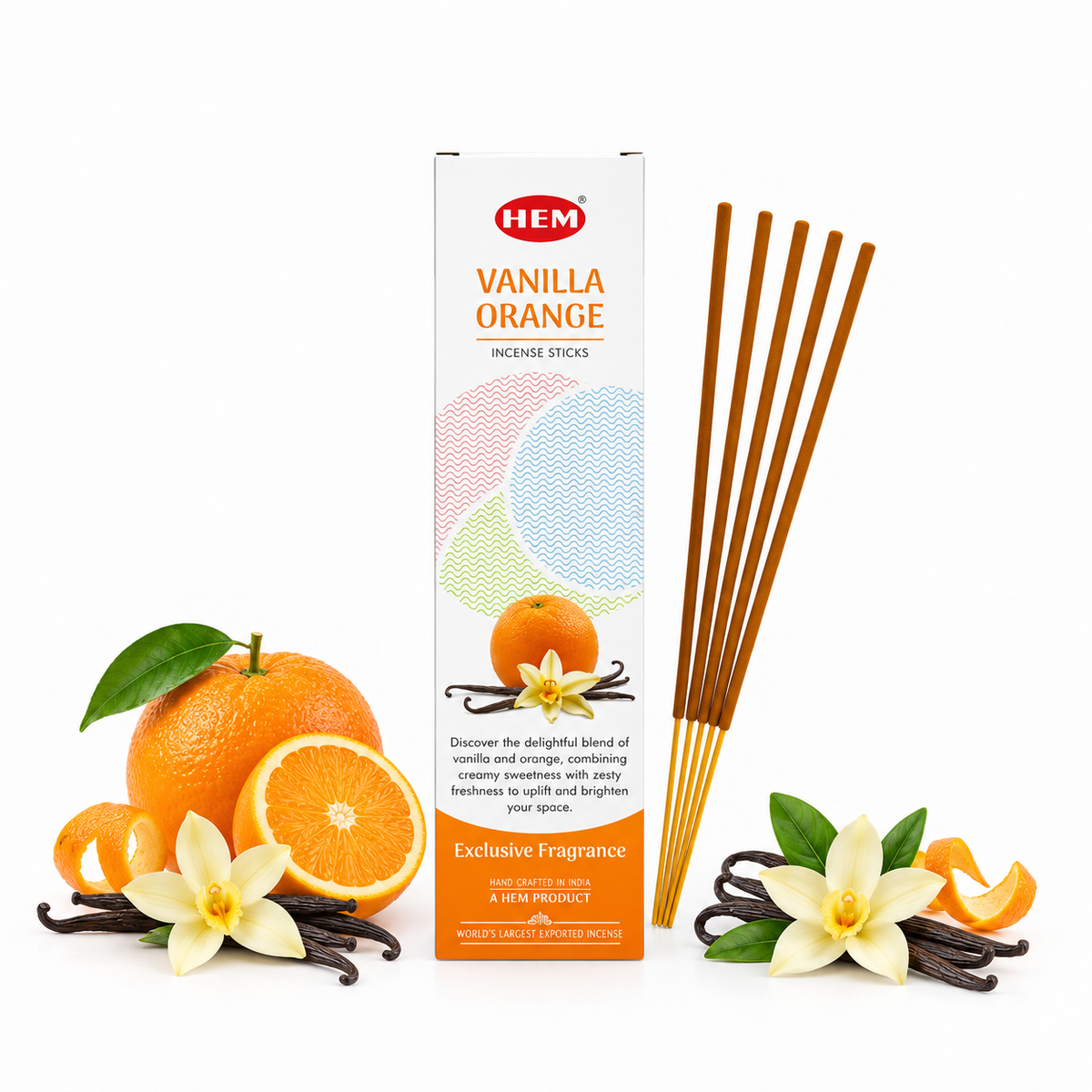 Incienso Vegano Aromático HEM con Aroma a Vainilla y Naranja