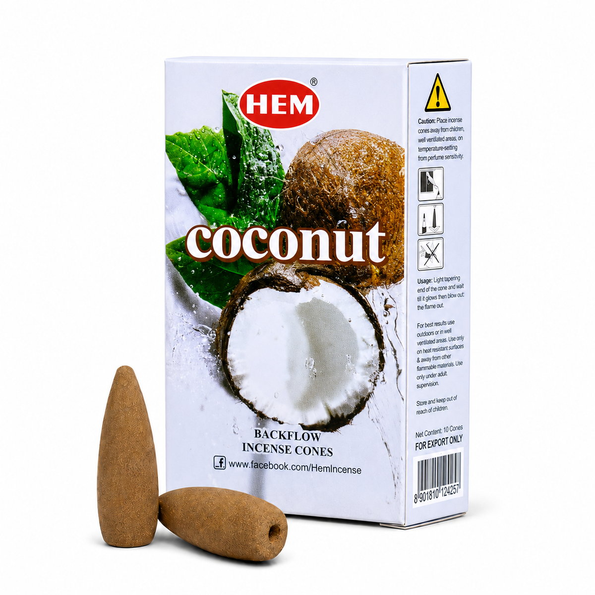 Incienso en Cono con Efecto Cascada Backflow con Aroma a Coco