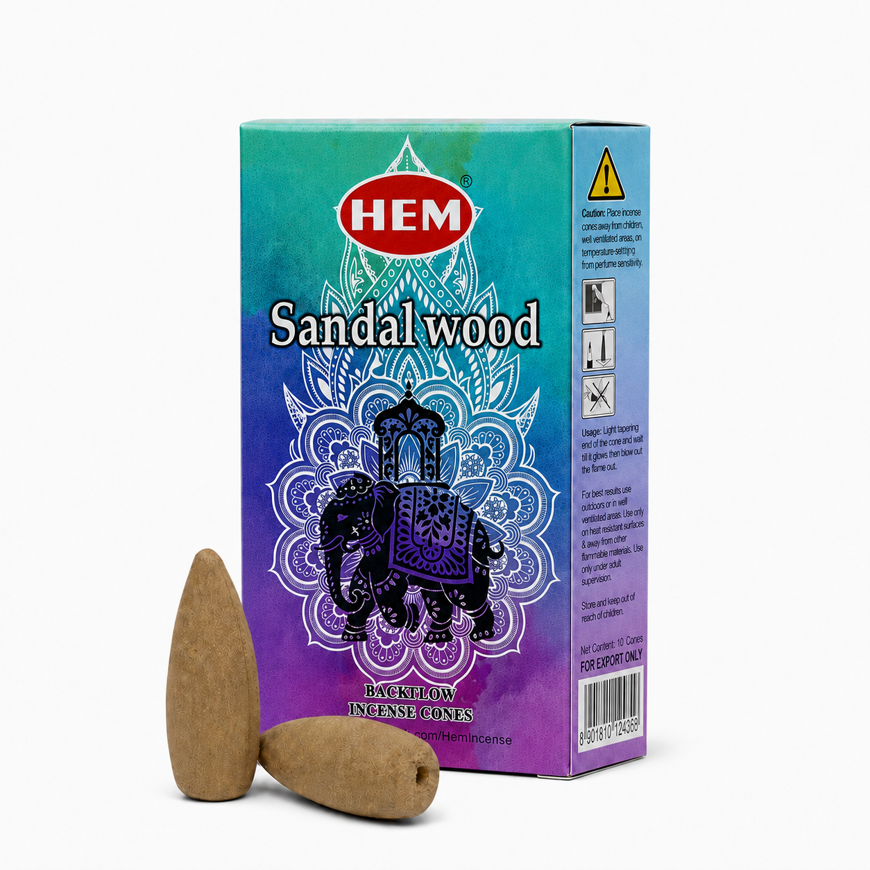 Incienso en Cono con Efecto Cascada Backflow con Aroma a Sándalo