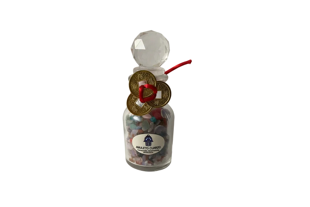 Botella de Cuarzos con Esfera Cristal – Amuleto de Protección y Claridad Interior