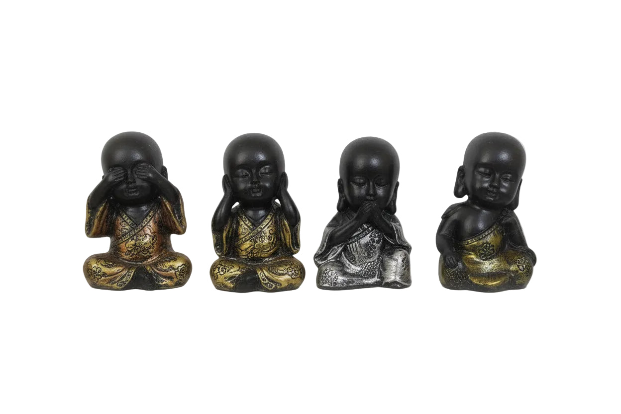 Set de 4 Monjes Budistas Dorado-Negro