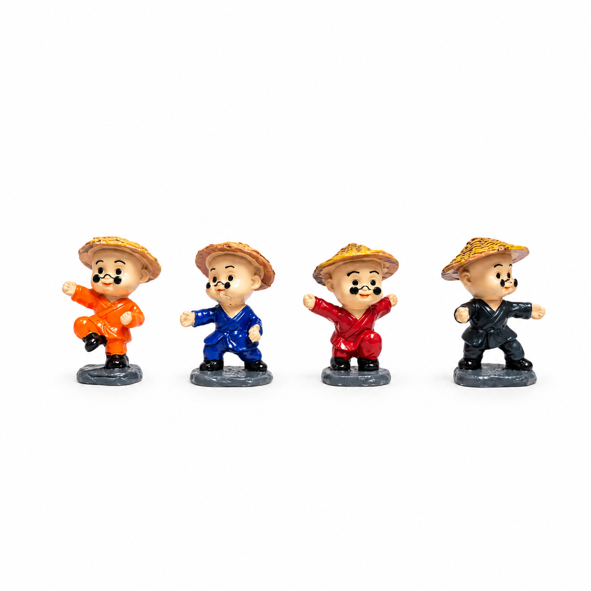 Set de 4 Monjes Bebé con Sombrero – Figuras Decorativas de Artes Marciales