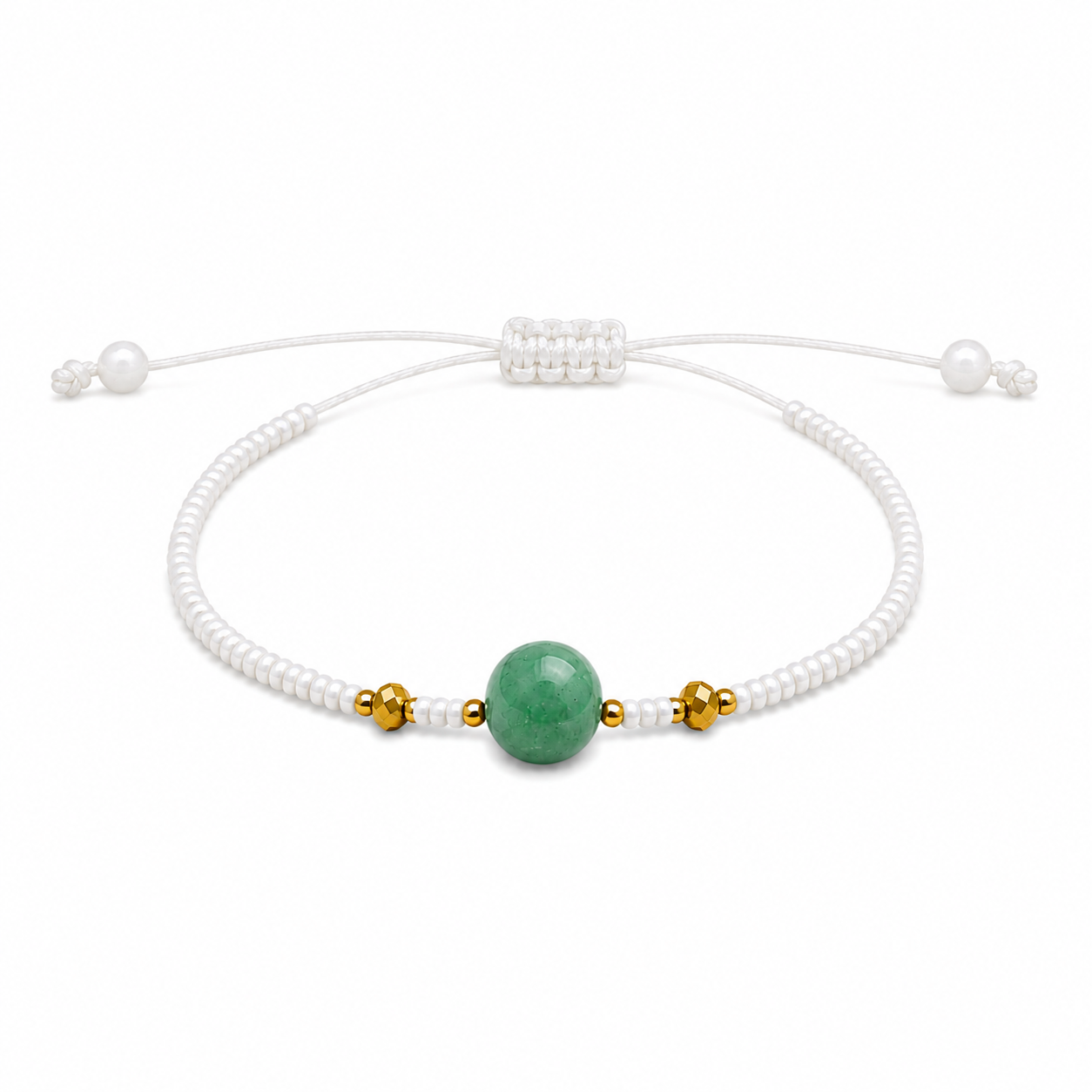 Pulsera Ajustable de Jadeíta con Mostacillas Blancas