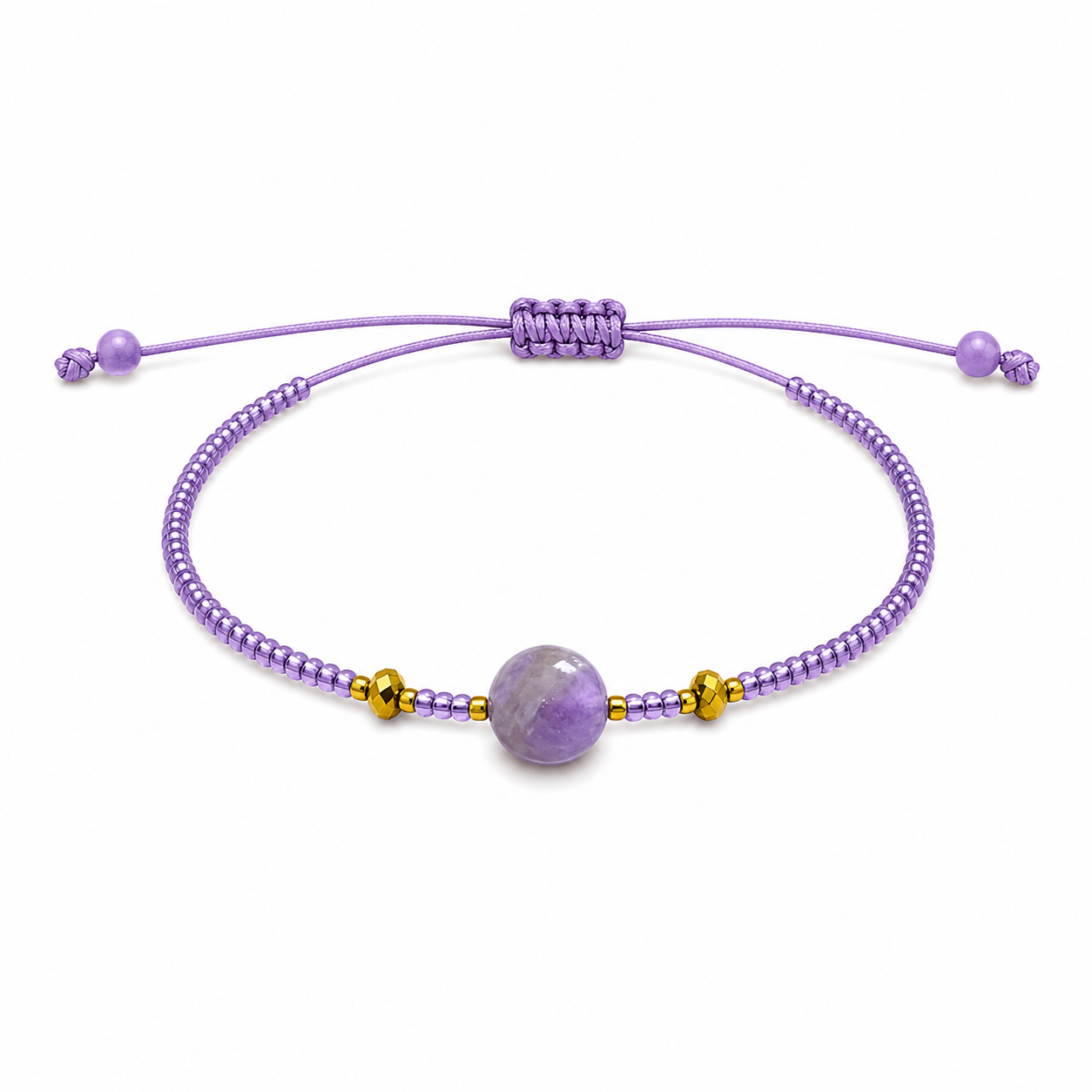Pulsera Ajustable de Amatista con Mostacillas Lila