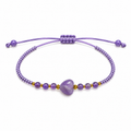 Pulsera Ajustable de Amatista con Corazón y Mostacillas Lila