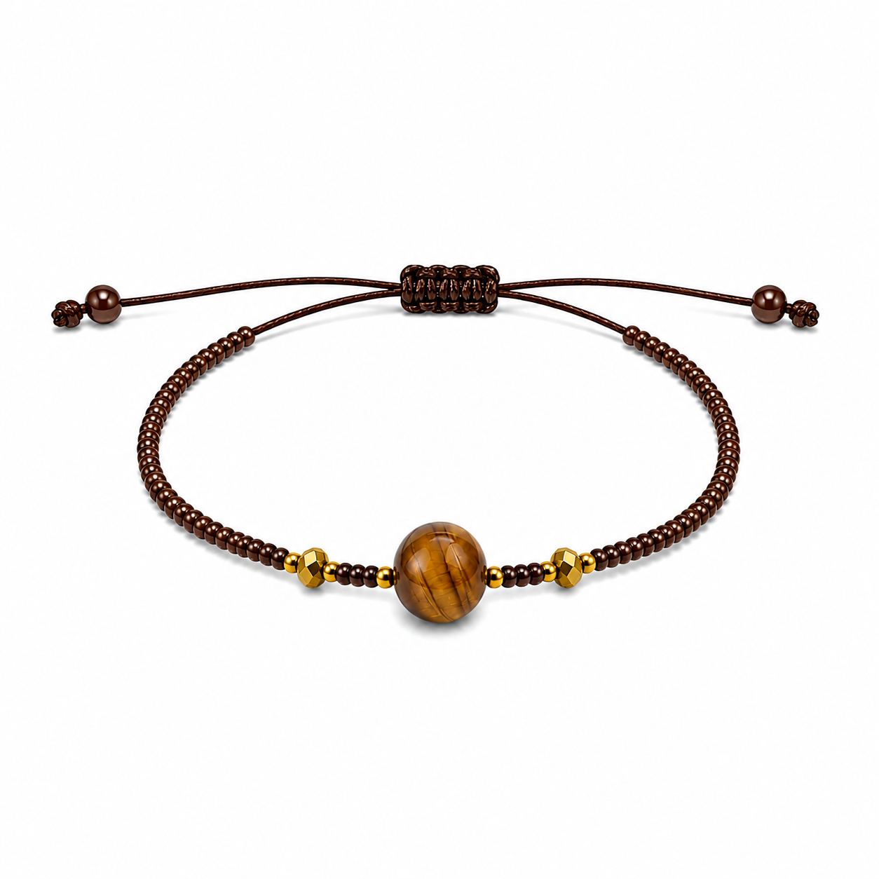 Pulsera Ajustable de Ojo de Tigre con Mostacillas Marrones